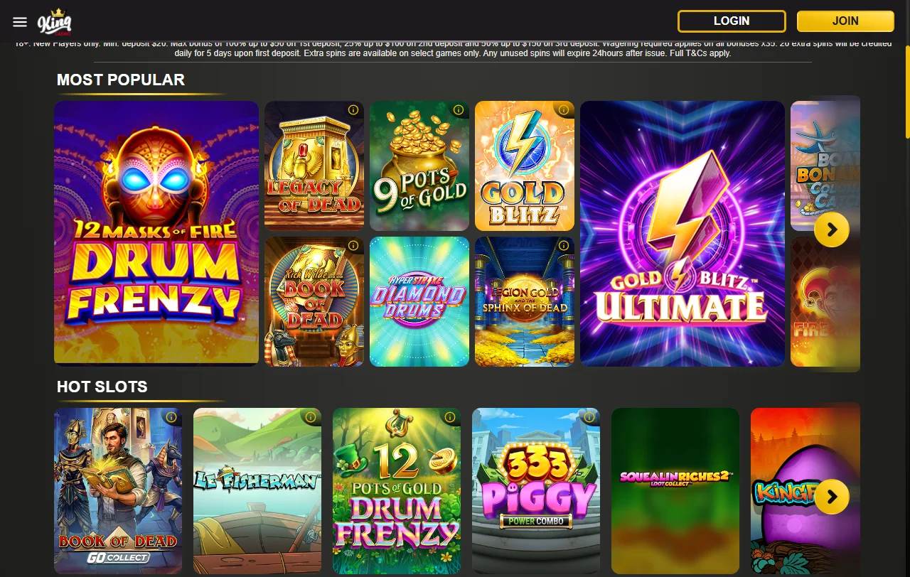 Catálogo de juegos y proveedores de software disponibles en 1King Casino México