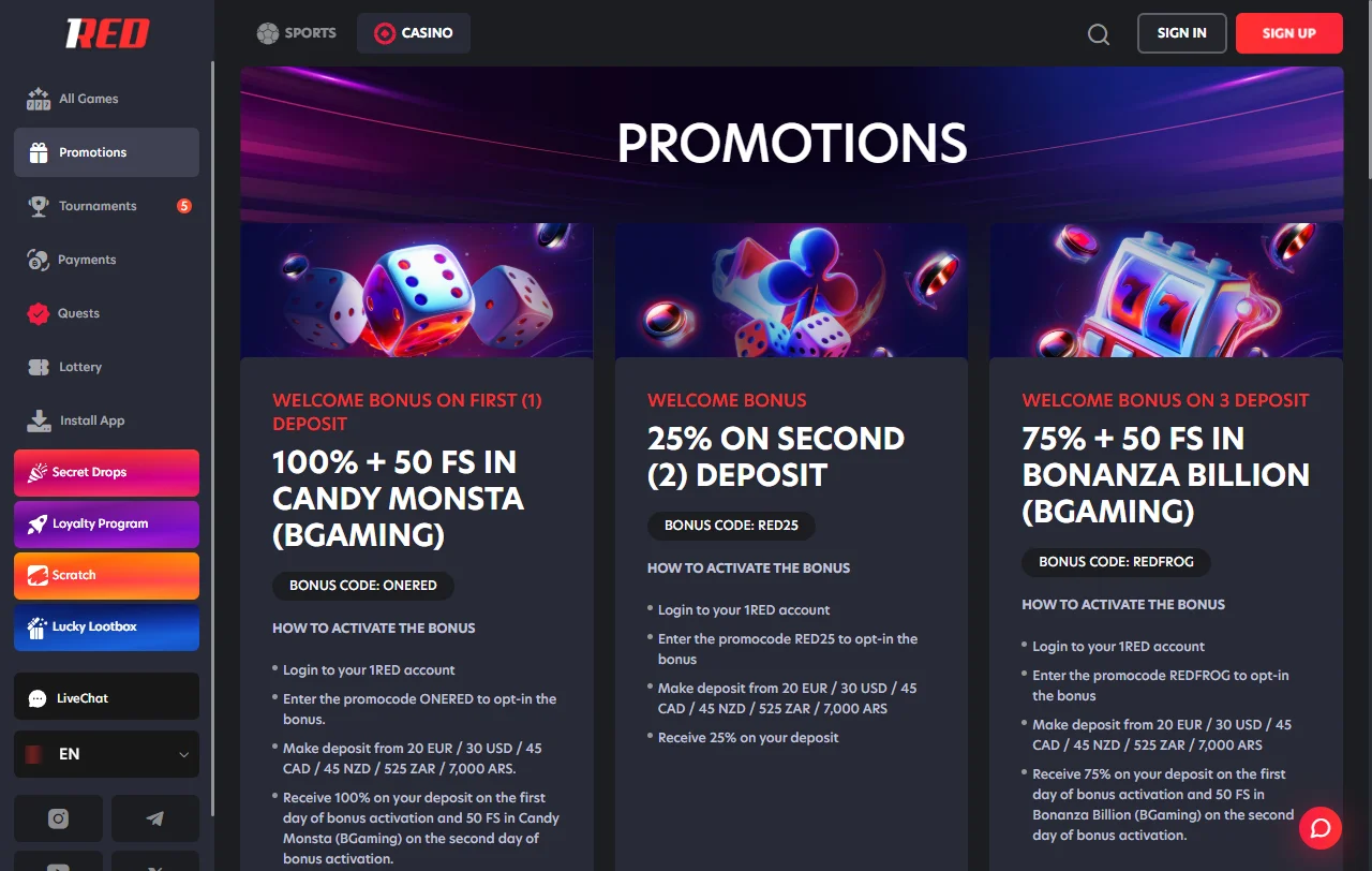 Catálogo de juegos de 1Red Casino México mostrando tragamonedas, mesa en vivo y títulos de múltiples proveedores