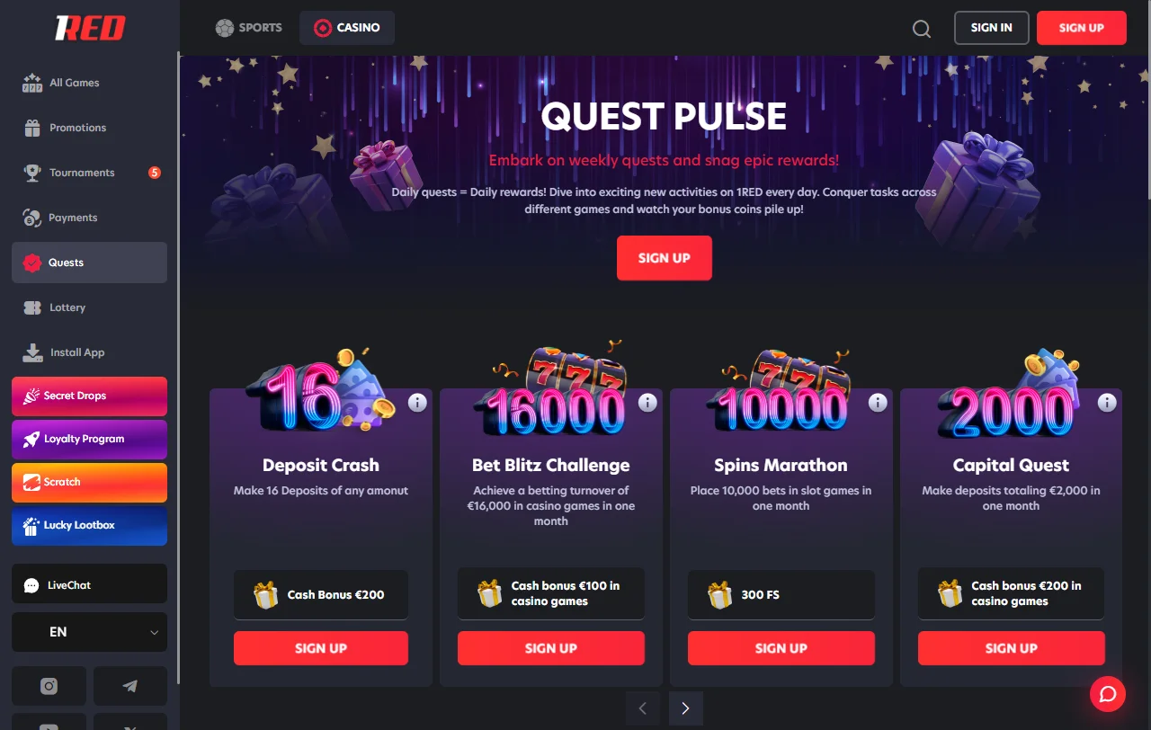 Bonos y promociones disponibles en 1Red Casino México incluyendo bono de bienvenida y ofertas recurrentes