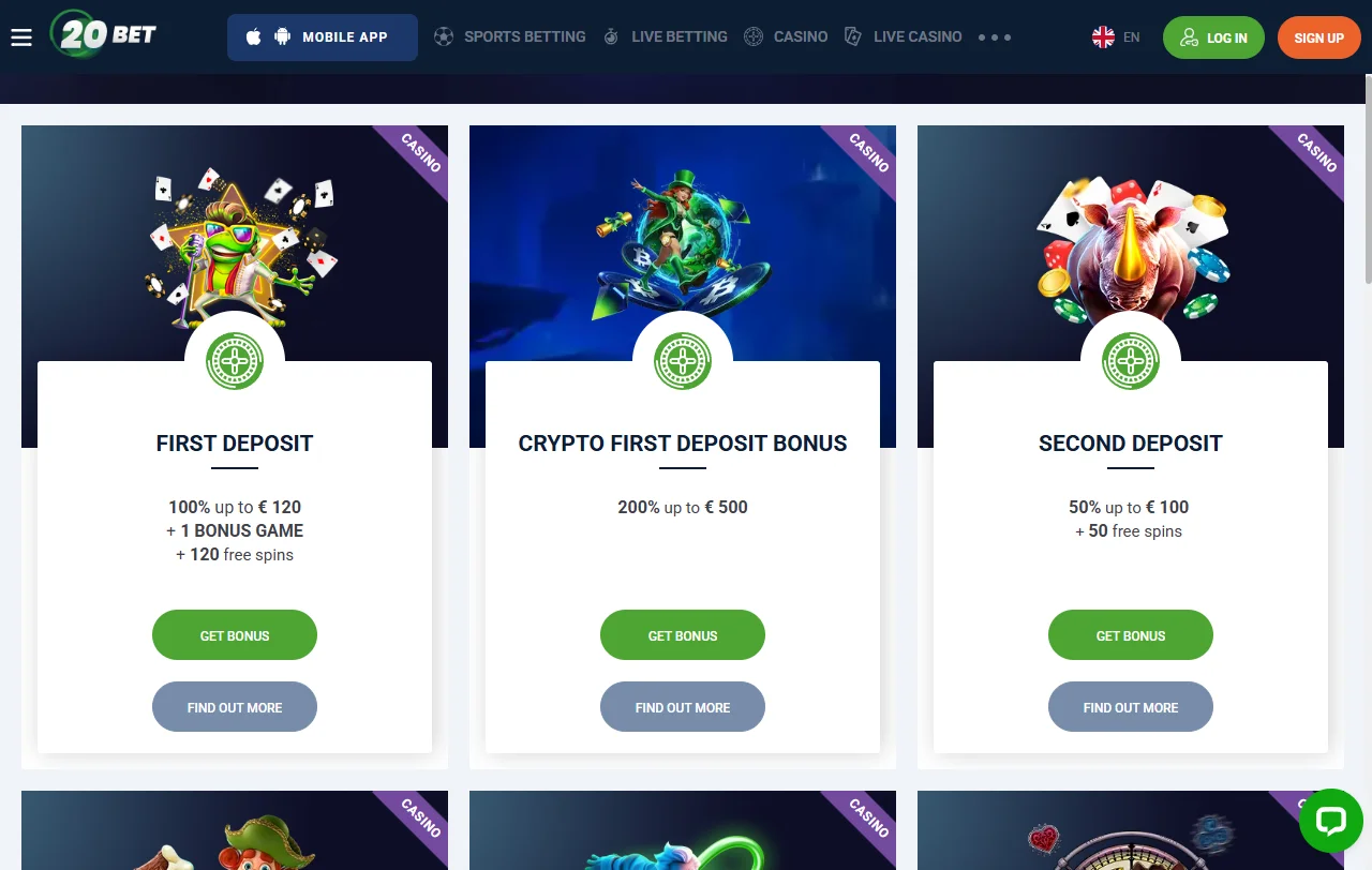 Catálogo de juegos de 20bet Casino México incluyendo tragamonedas y mesas en vivo