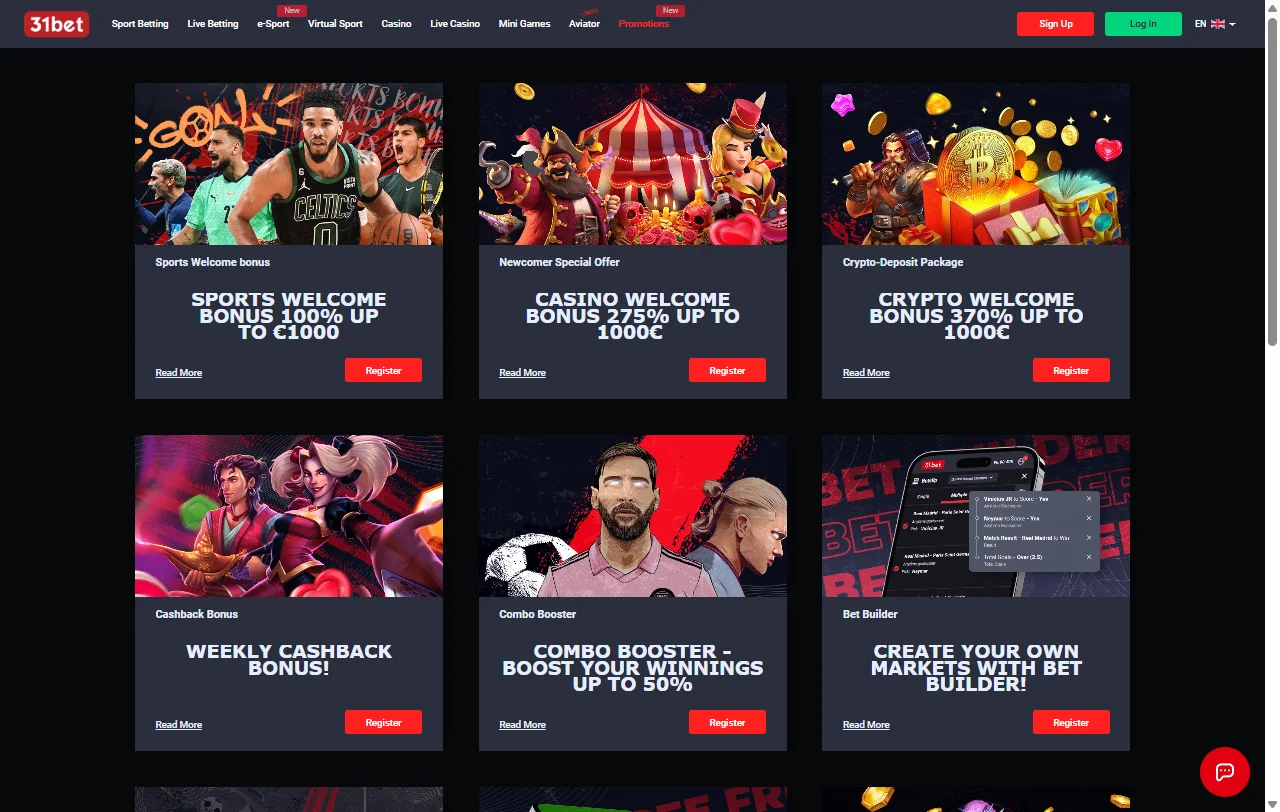 Bonificación de bienvenida y promociones recurrentes ofrecidas en 31bet Casino México