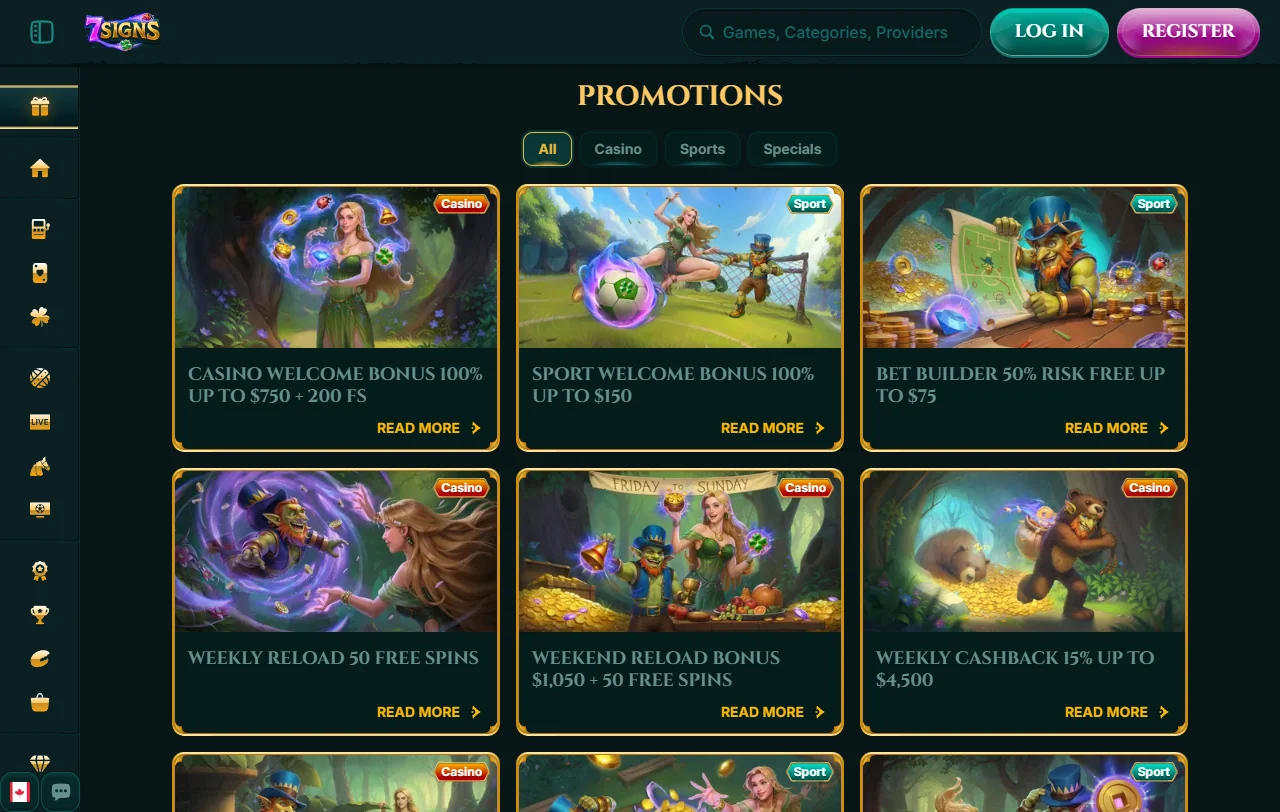 Bono de bienvenida de 7Signs Casino: 100% hasta 500 euros más 200 giros gratis
