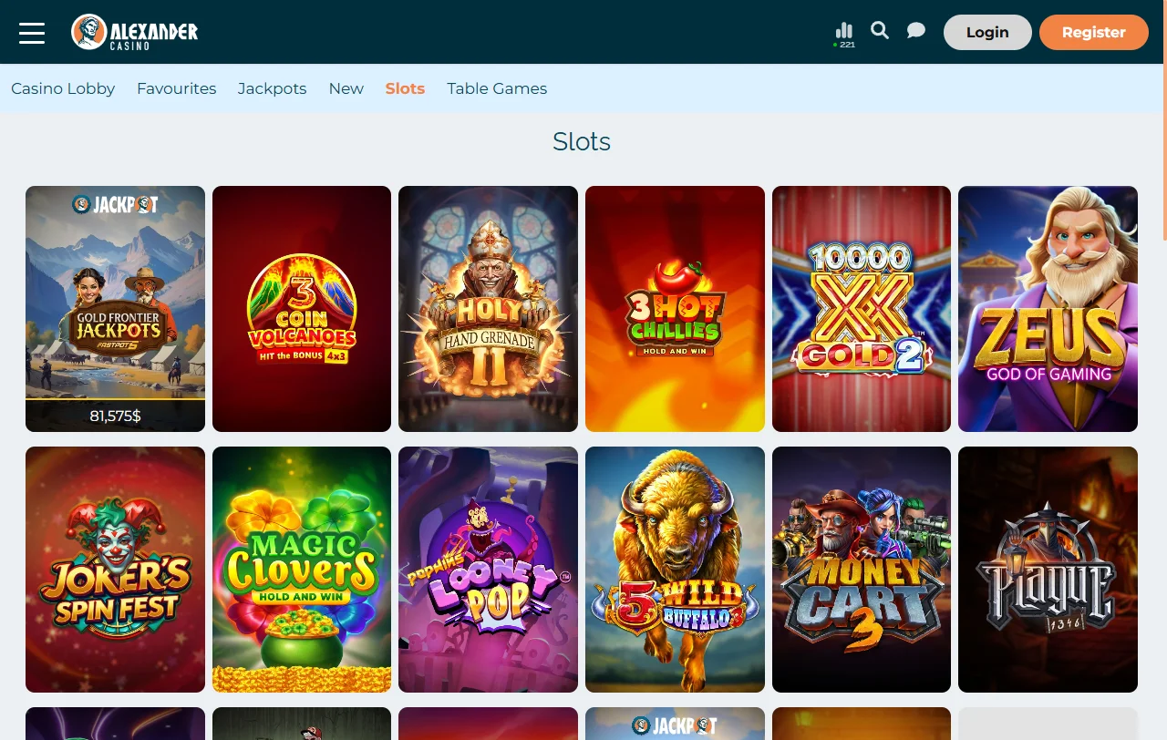 Catálogo de juegos en Alexander Casino México - tragamonedas, mesa y casino en vivo