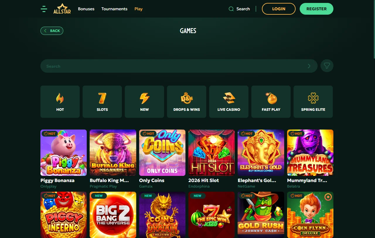 Ofertas de bonificación en AllStar Casino México con detalles de bono de bienvenida y promociones