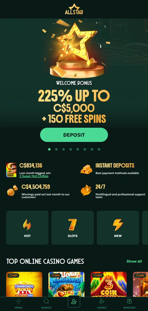 Acceso móvil optimizado a AllStar Casino México con navegación táctil y catálogo completo de juegos