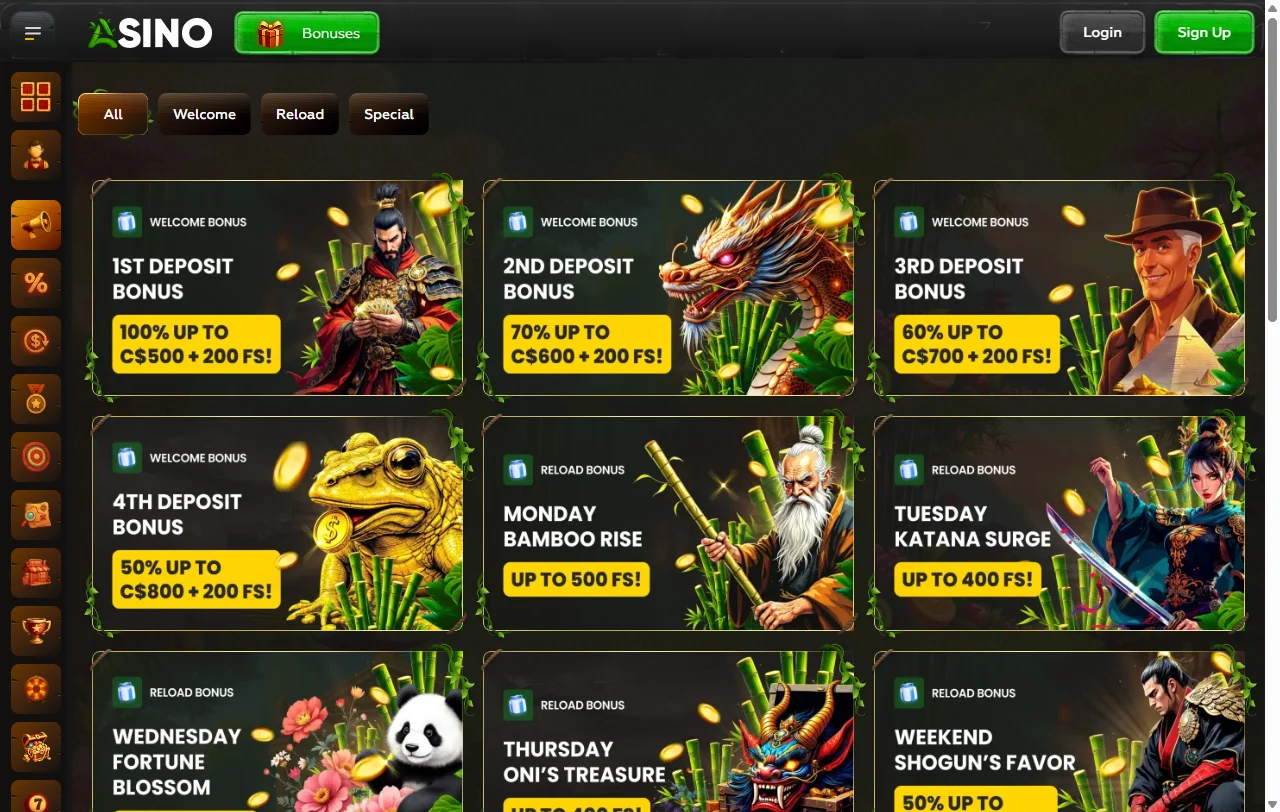 Bonos y promociones de Asino Casino México incluyendo bienvenida hasta 1,000 MXN y cashback semanal
