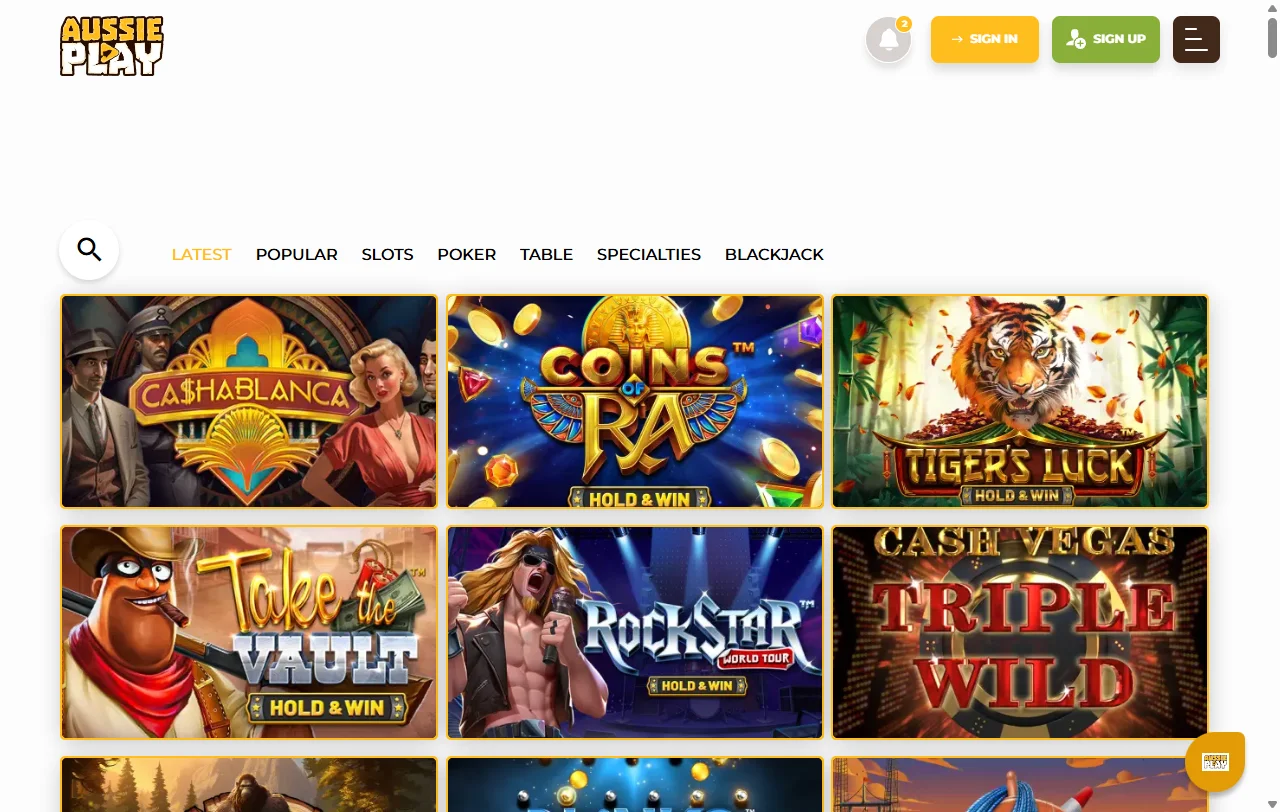 Tragamonedas, juegos de mesa y opciones de dealer en vivo disponibles en Aussie Play Casino México