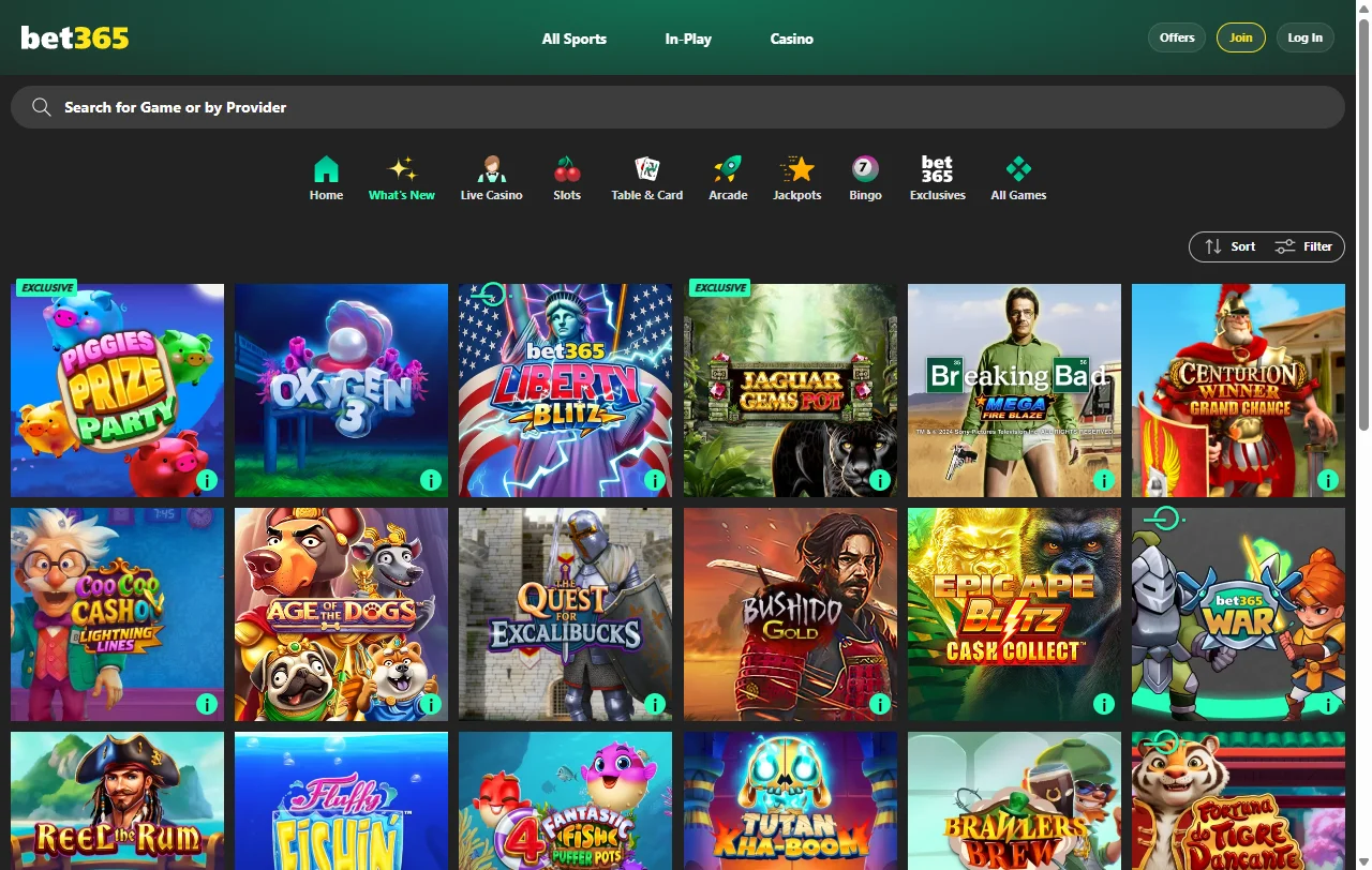 Catálogo de tragamonedas y juegos de mesa en bet365 Casino México de proveedores reconocidos