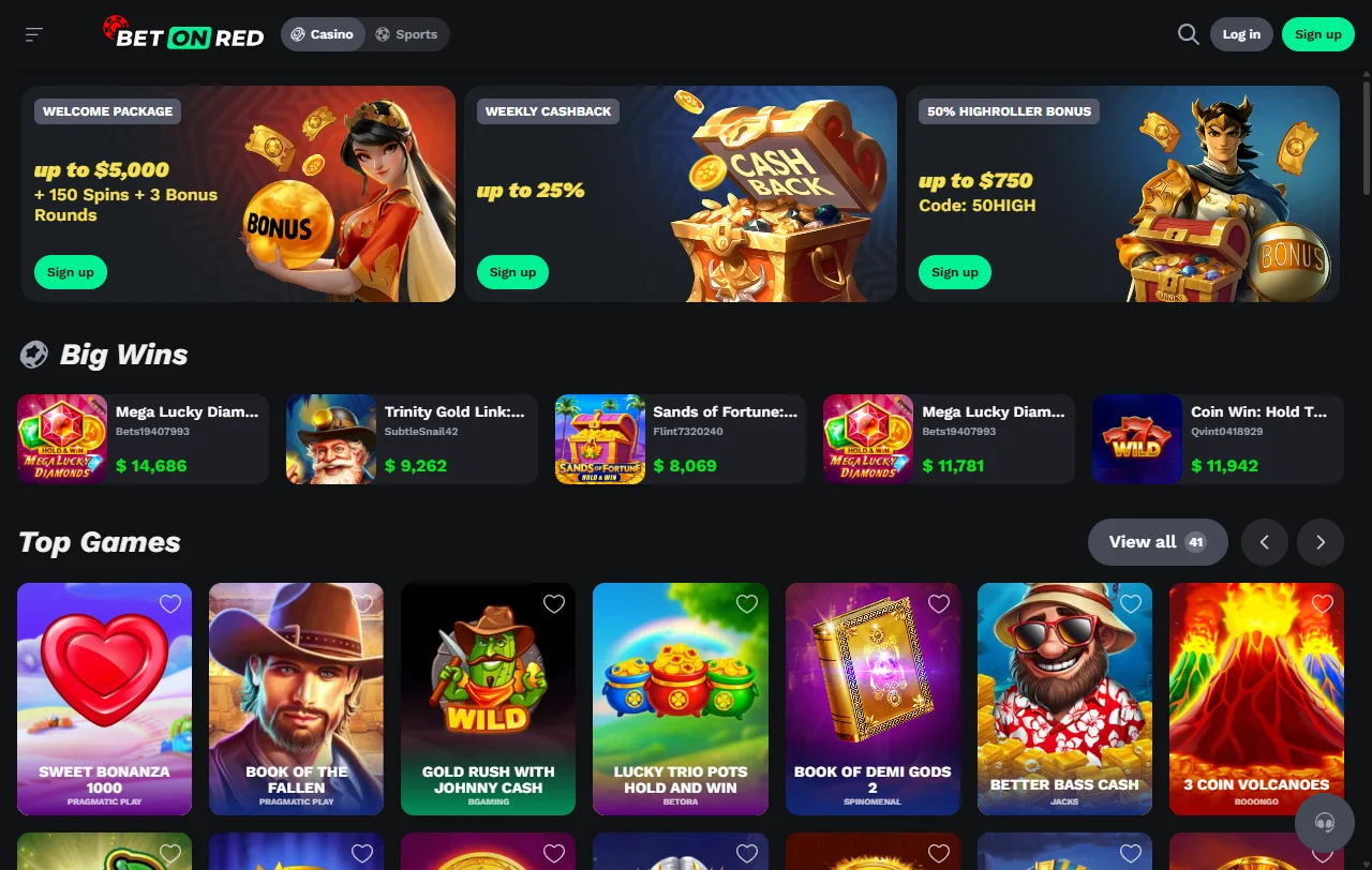 Sección de tragamonedas en BetOnRed Casino México con filtros de proveedor y opciones de búsqueda