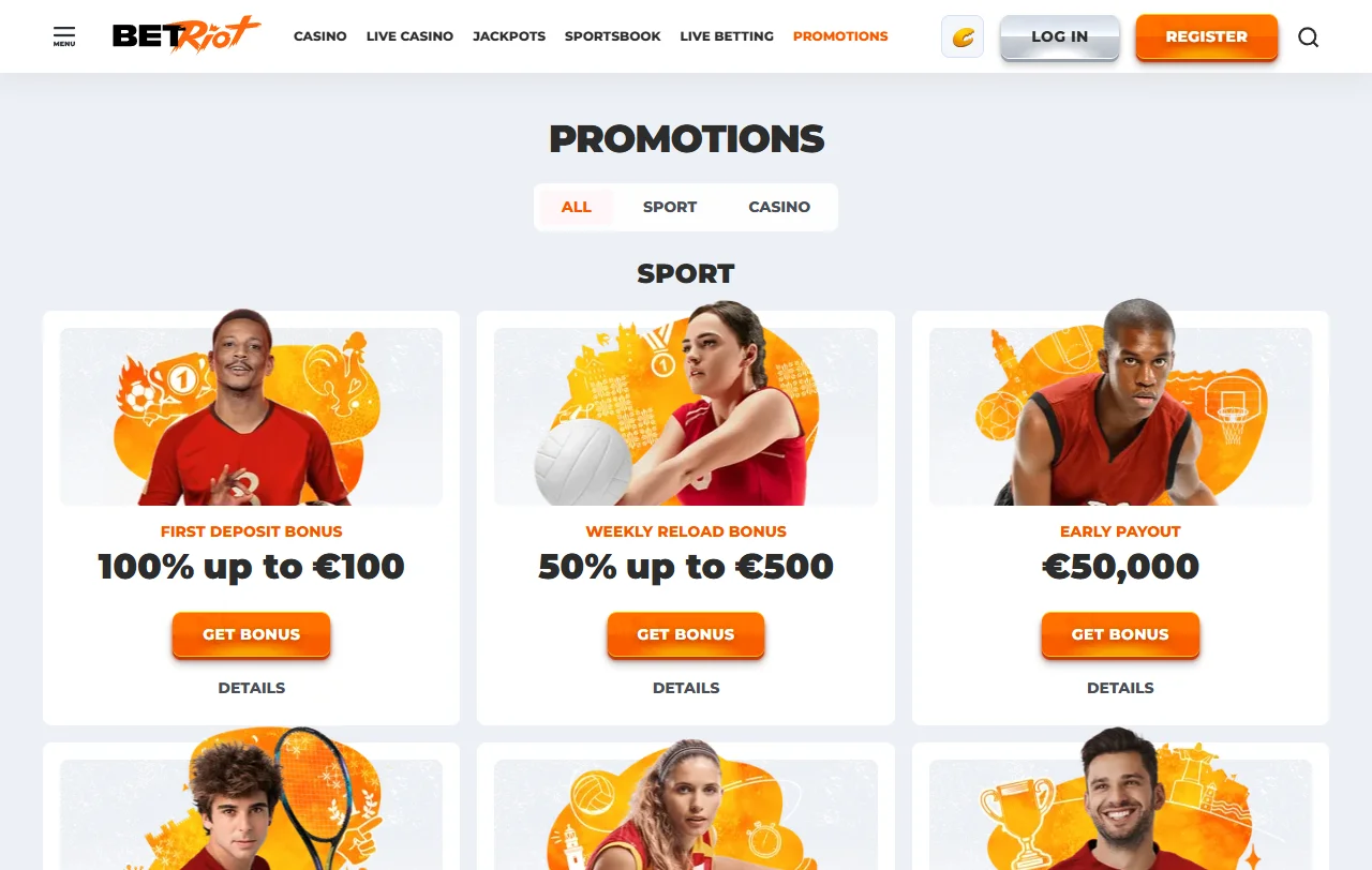 Ofertas de bonificación en BetRiot Casino México incluyendo bono de bienvenida y promociones de recarga disponibles
