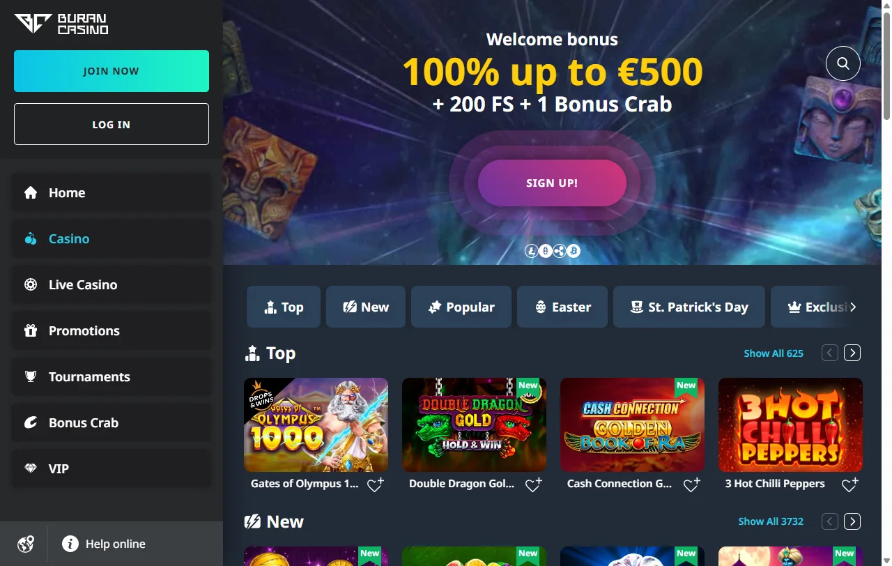 Catálogo de tragamonedas y juegos en vivo disponibles en Buran Casino México
