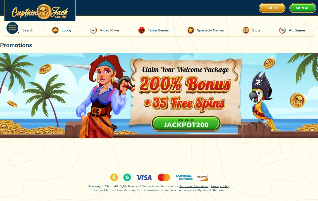 Bonos y promociones de bienvenida en Captain Jack Casino México — hasta 150% con giros gratis