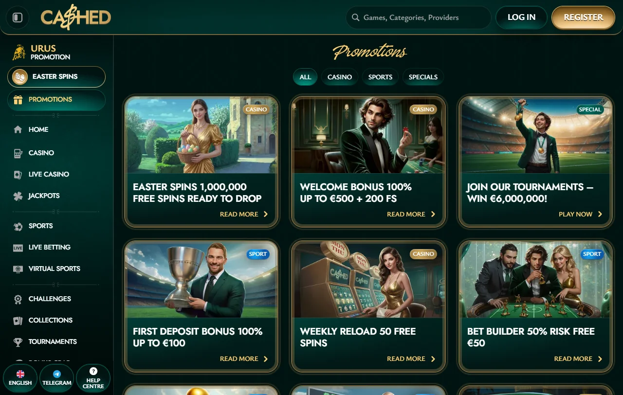 Colección de máquinas tragamonedas, juegos de mesa y opciones de casino en vivo en Cashed Casino México