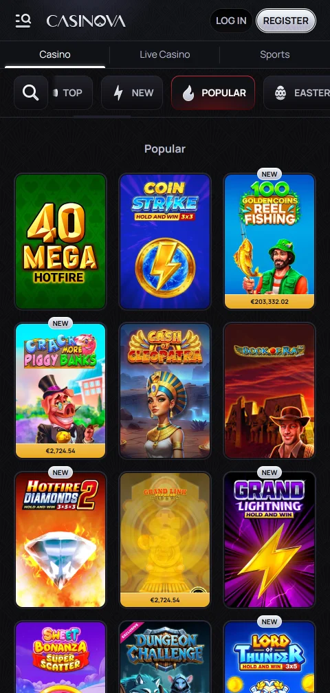 Métodos de pago y retiros en Casinova Casino México - depósito mínimo de 20 MXN y procesamiento rápido