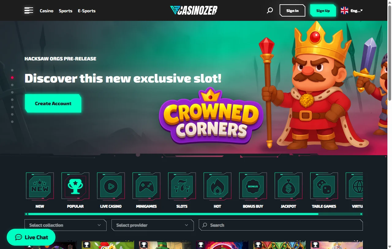 Juegos de tragamonedas, mesa en vivo y entretenimiento disponibles en Casinozer Casino México