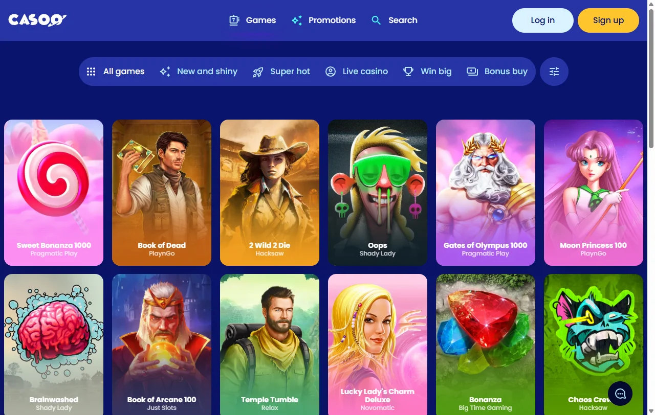 Catálogo de 3,000+ juegos en Casoo Casino México incluyendo tragamonedas de Pragmatic Play y Evolution Gaming en vivo