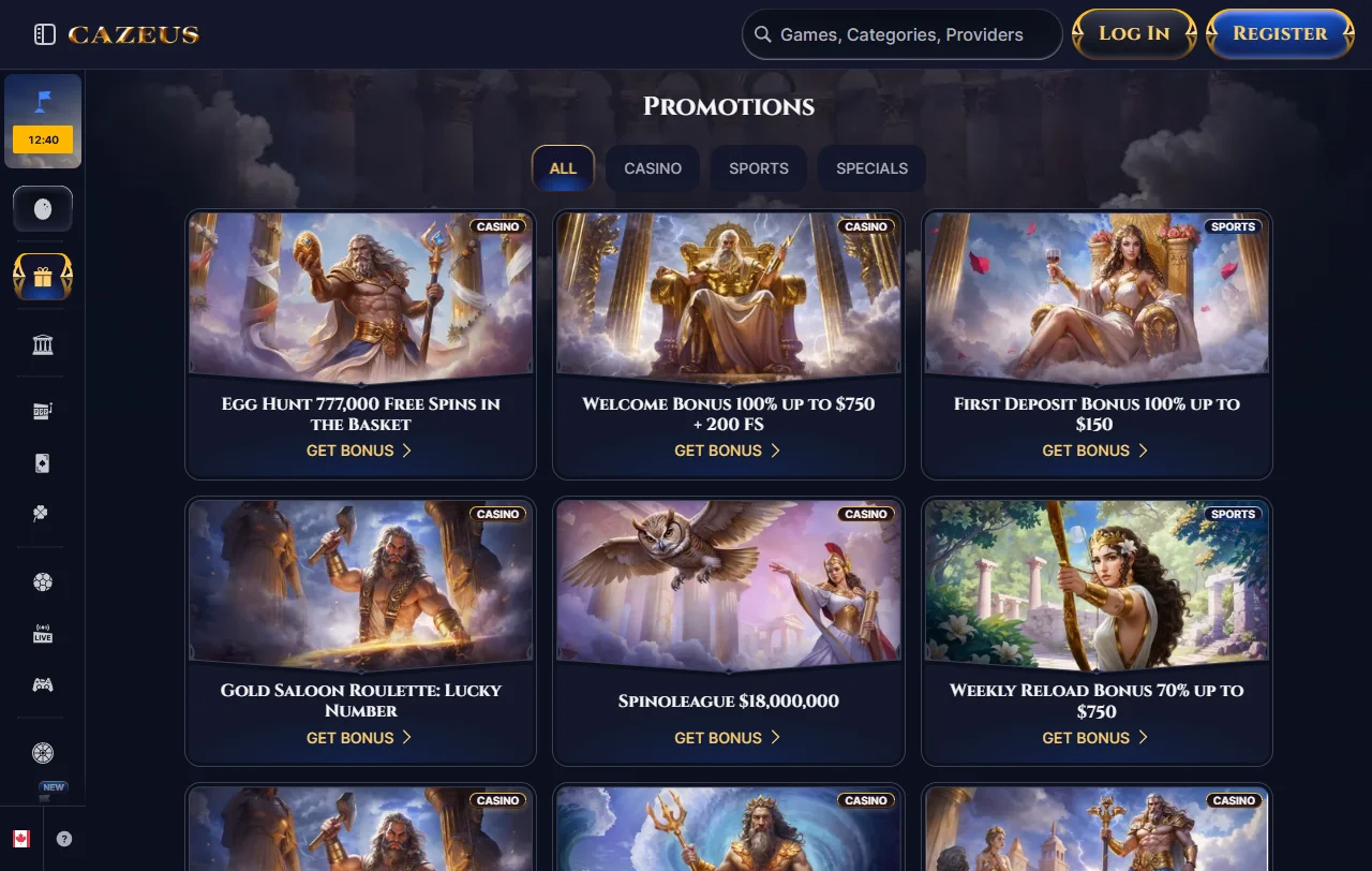 Bonos de bienvenida, promociones recurrentes y ofertas especiales de Cazeus Casino México