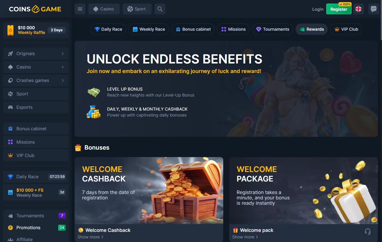 Estructura de bonificación y promociones disponibles en Coins Game Casino México