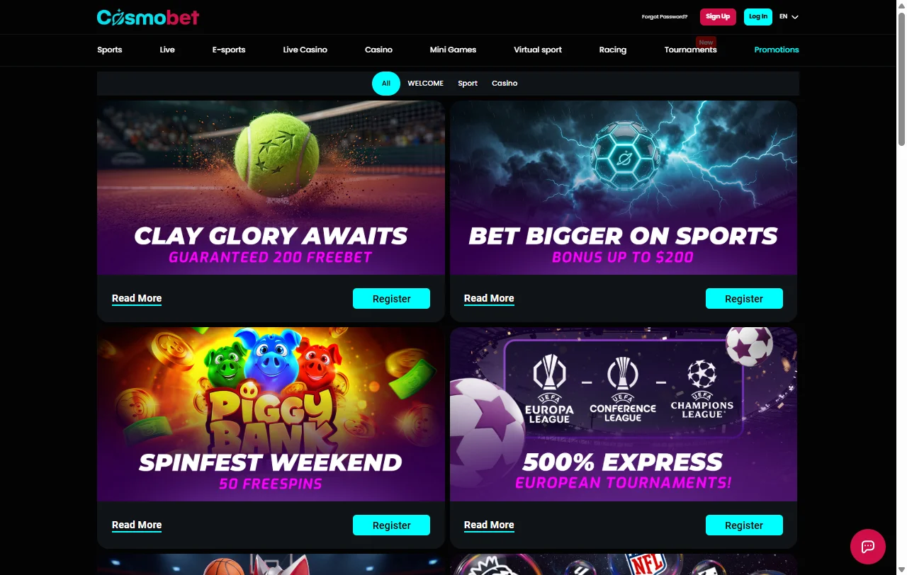 Bono de bienvenida de Cosmobet Casino México aproximado de 100% hasta 2,000 MXN y promociones recurrentes disponibles