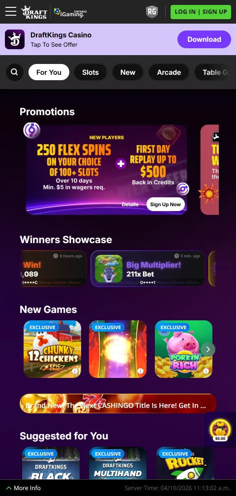 Experiencia móvil de DraftKings Casino México - juegos accesibles desde smartphone sin aplicación descargable requerida