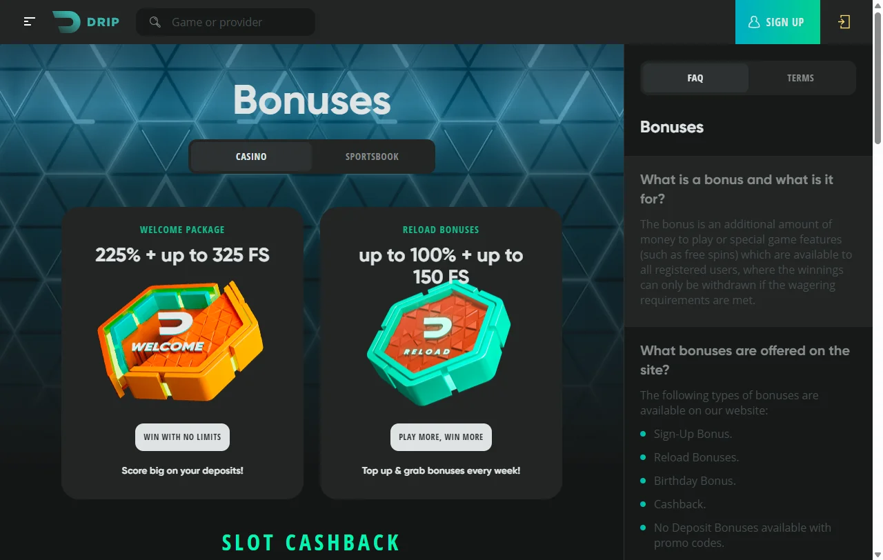Bonificación de bienvenida en Drip Casino México - 100% hasta $2,000 MXN con términos y condiciones visibles