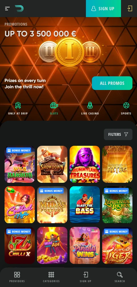 Acceso móvil a Drip Casino México desde dispositivo Android e iOS con interfaz optimizada para pantalla táctil
