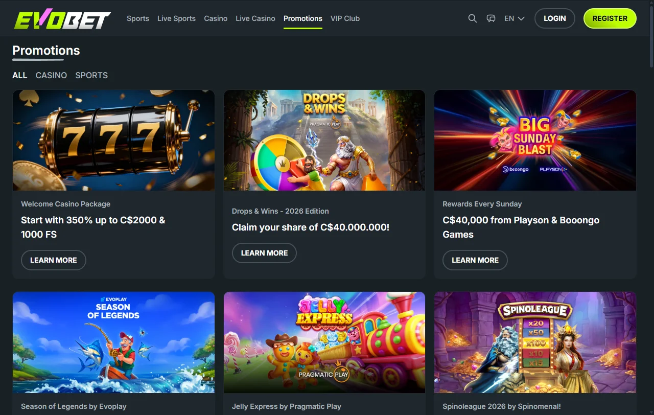 Estructura de bonificación en Evobet Casino México con bono de bienvenida y promociones recurrentes