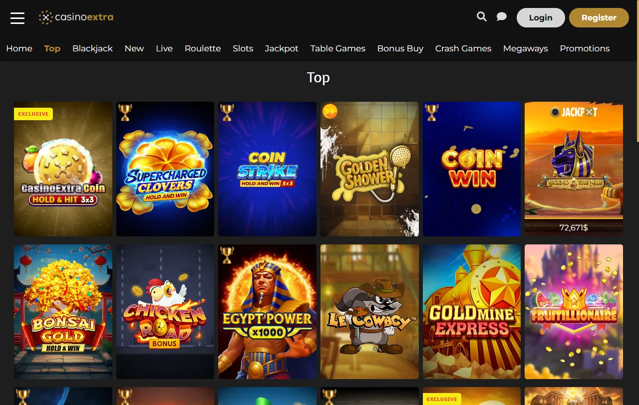 Catálogo de tragamonedas, juegos de mesa y opciones de casino en vivo disponibles en Extra Casino México