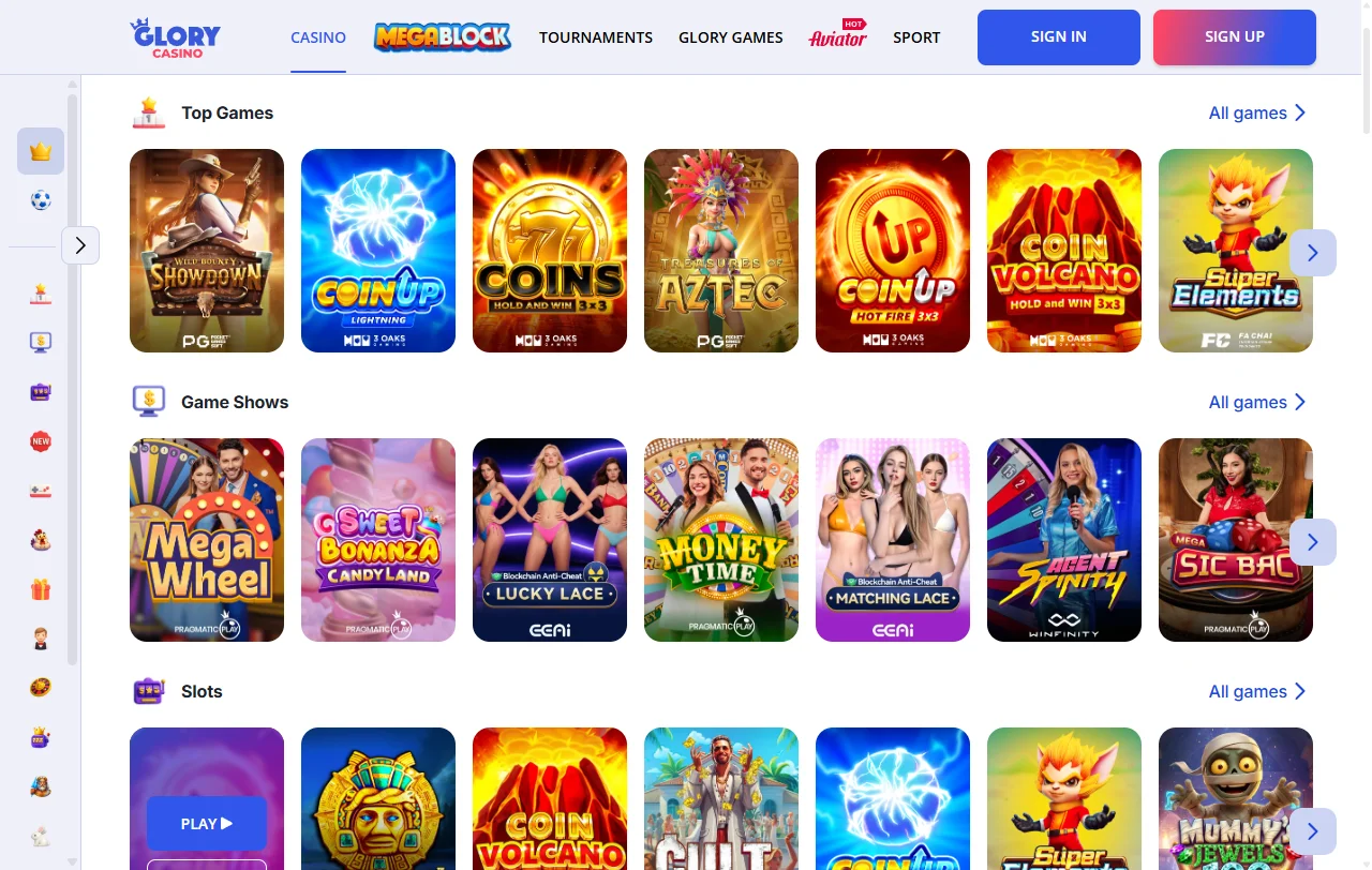 Análisis completo de Glory Casino México mostrando interfaz de escritorio con catálogo de juegos