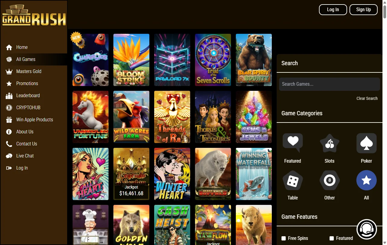 Biblioteca de juegos y proveedores de software disponibles en Grand Rush Casino México