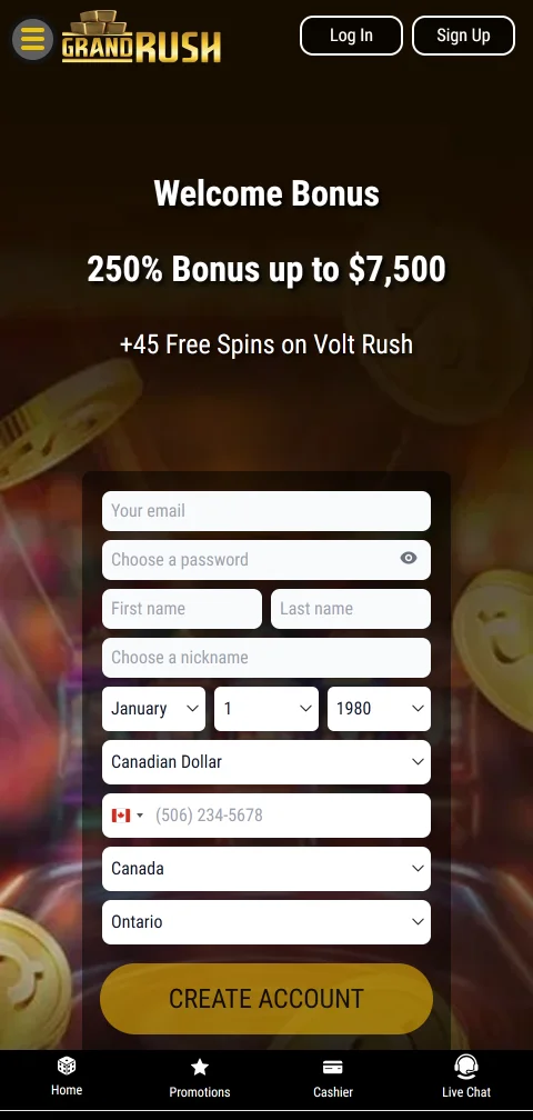 Acceso móvil completo a Grand Rush Casino México con aplicación nativa y navegador optimizado