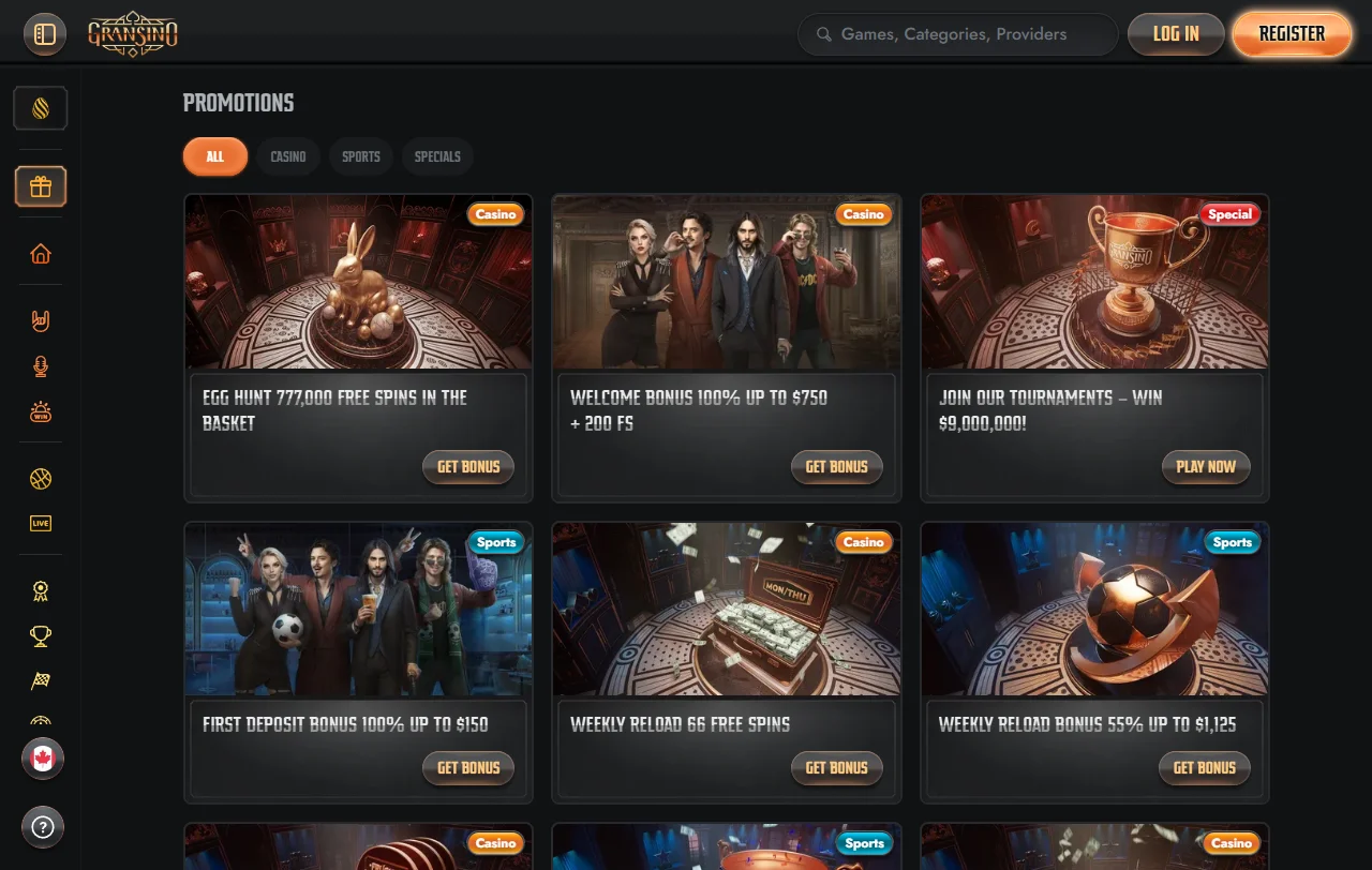 Bonificación de bienvenida y promociones ofrecidas por Gransino Casino México para nuevos jugadores