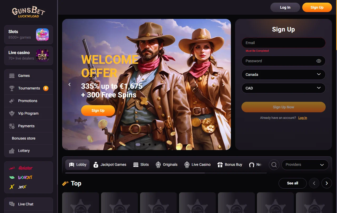 Gunsbet Casino México ofrece plataforma de escritorio con interfaz completa en español para jugadores mexicanos