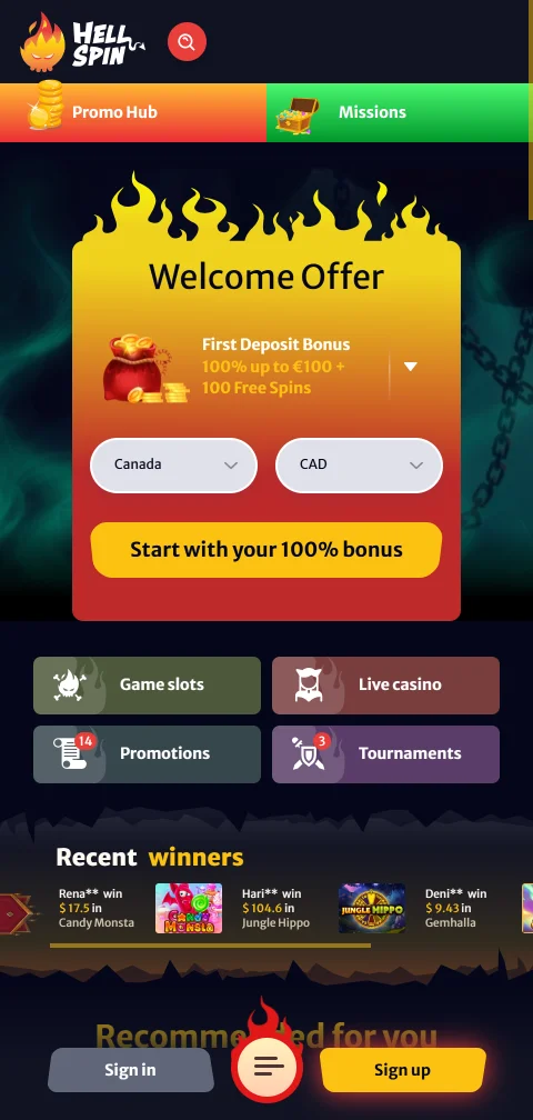 Versión móvil responsiva de HellSpin Casino México - acceso completo sin aplicación nativa