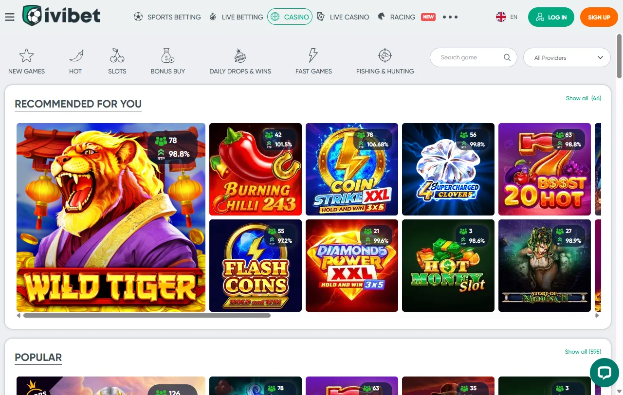 Catálogo de juegos en línea, tragamonedas y opciones de dealer en vivo en Ivibet Casino México