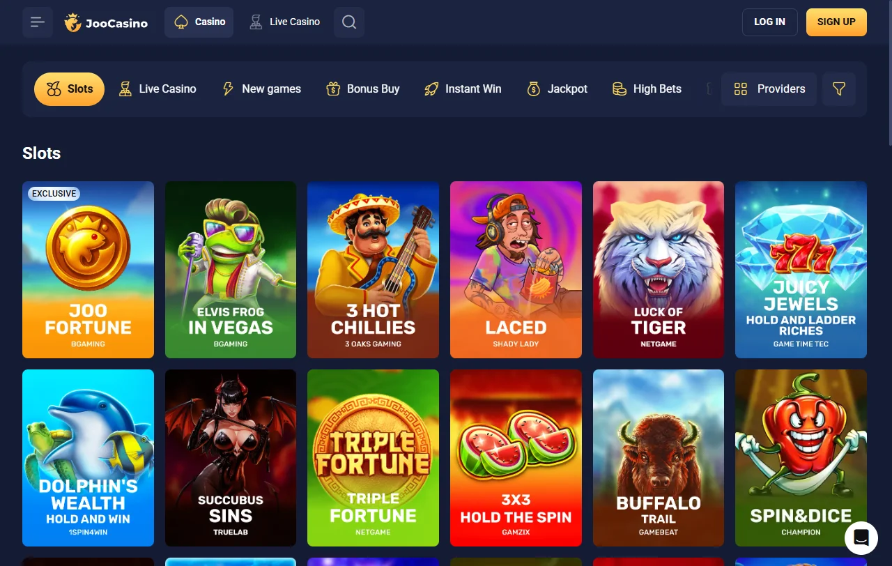 Biblioteca de juegos de Joo Casino México con más de 3,000 títulos de proveedores reconocidos internacionalmente