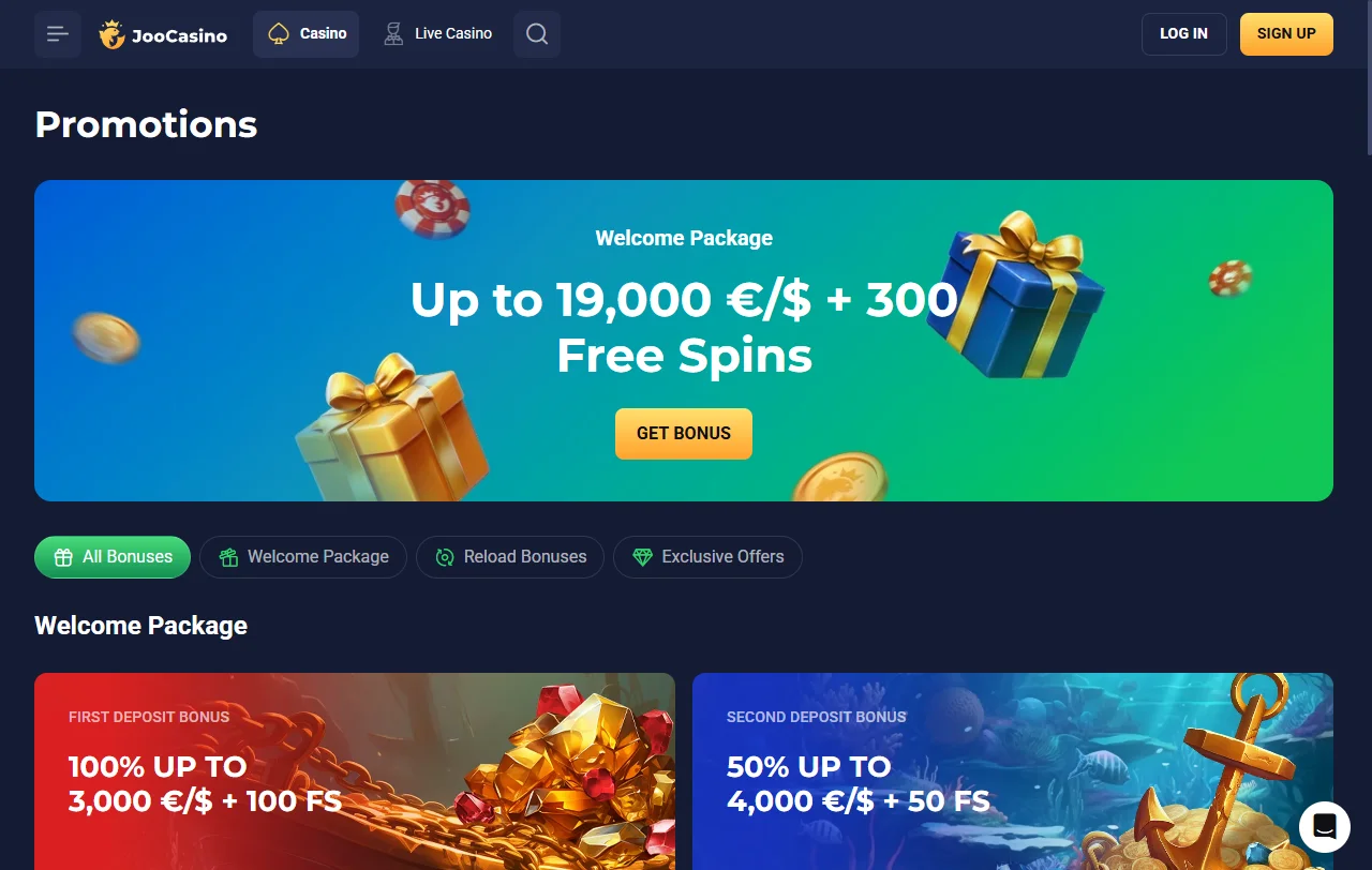 Bonos y promociones disponibles en Joo Casino México incluyendo bono de bienvenida hasta 1,500 MXN