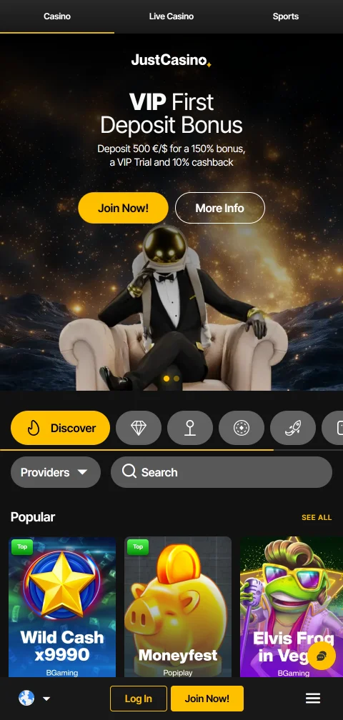 Experiencia móvil responsive de Just Casino México sin aplicación nativa requerida