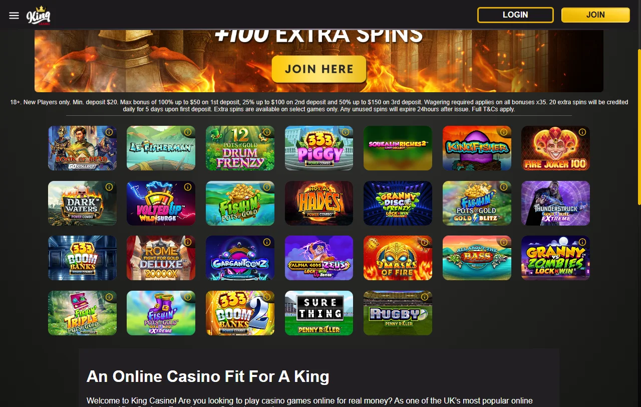 Catálogo de más de 2,500 juegos de slots y mesas en vivo disponibles en KING Casino México