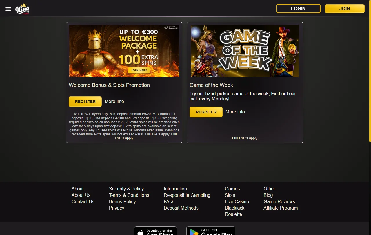 Bonificación inicial aproximada de 100% hasta 1,000 MXN y promociones en KING Casino México