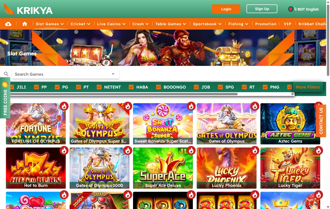 Catálogo de juegos en Krikya Casino México incluyendo tragamonedas, mesa y casino en vivo de proveedores reconocidos