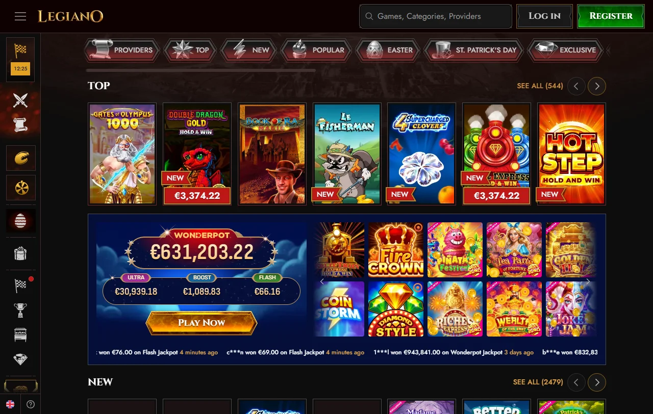 Estructura de bonificación de Legiano Casino México con bono de bienvenida 100% y giros gratis incluidos