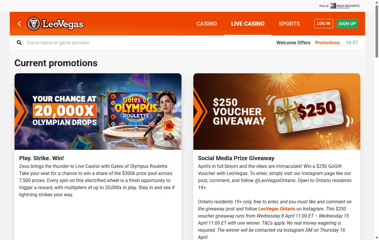 Catálogo de tragamonedas y juegos de mesa en LeoVegas Casino México desde proveedores Pragmatic Play y Evolution