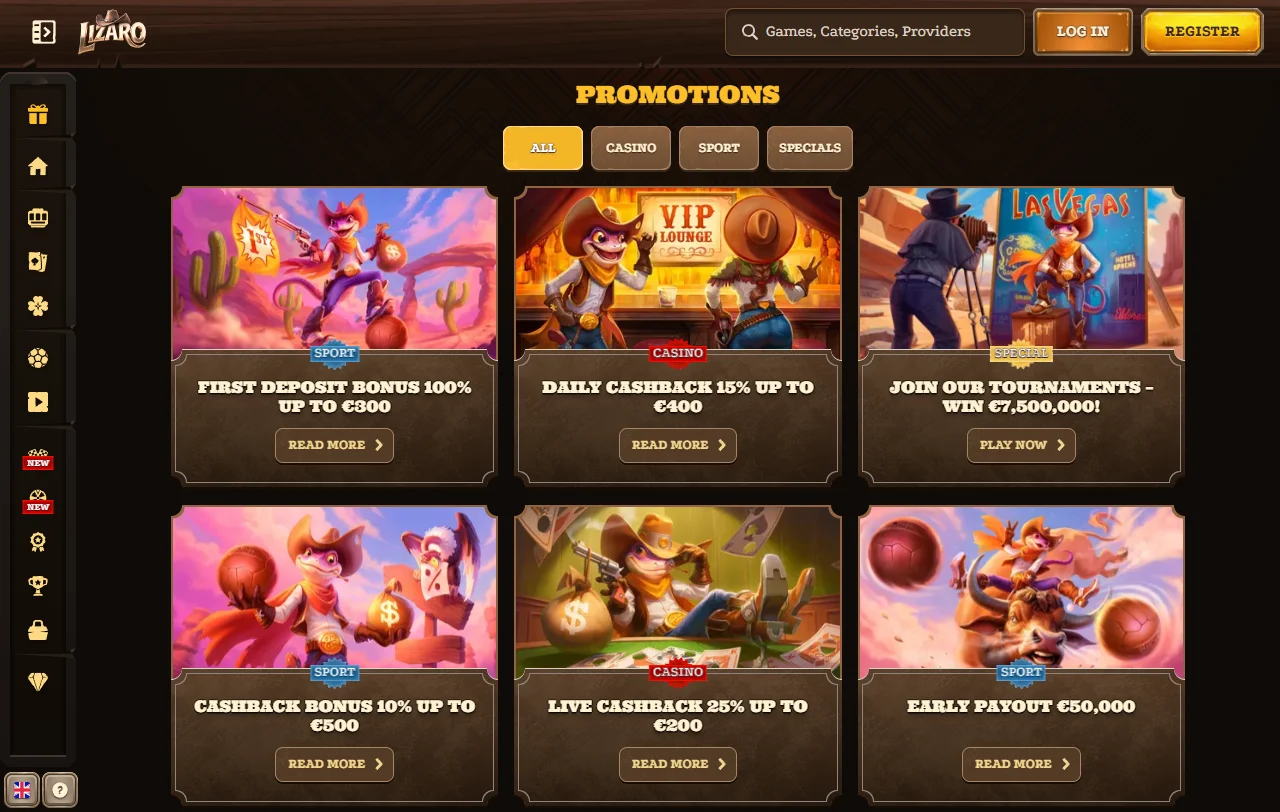 Catálogo de tragamonedas, juegos de mesa y dealers en vivo disponibles en Lizaro Casino México