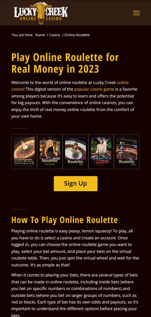 Experiencia móvil de Lucky Creek Casino México - navegador compatible en iOS y Android