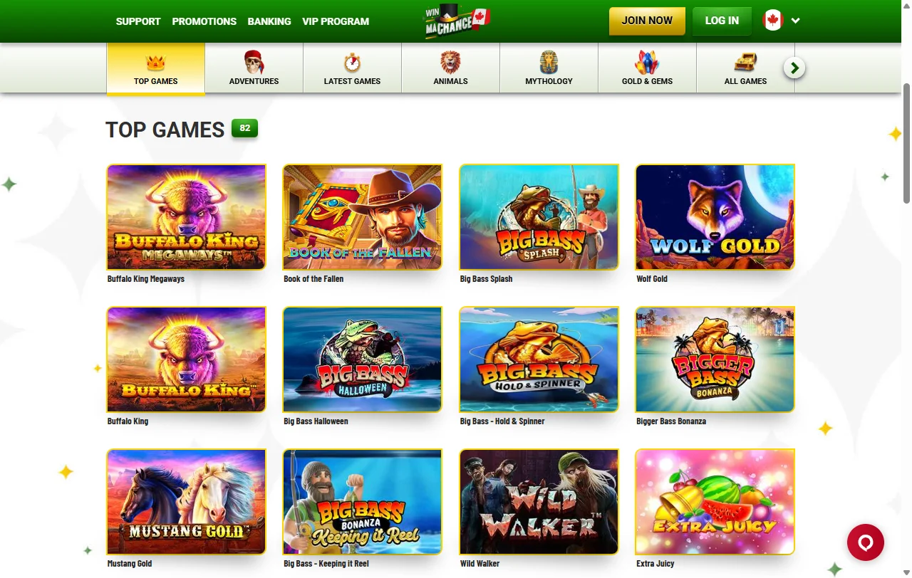 Catálogo de juegos en MaChance Casino México incluyendo máquinas tragamonedas, mesa en vivo y proveedores premium