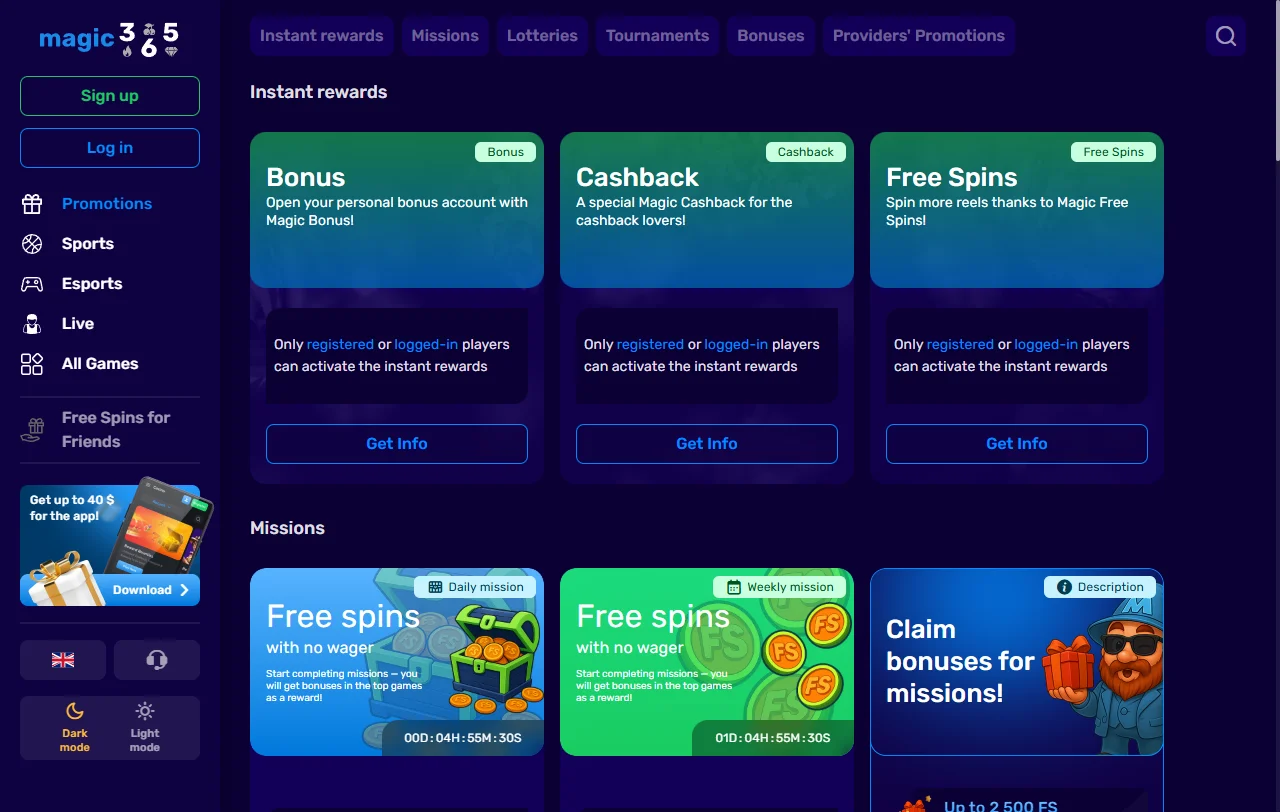 Catálogo de tragamonedas, juegos de mesa y entretenimiento disponible en Magic365 Casino México