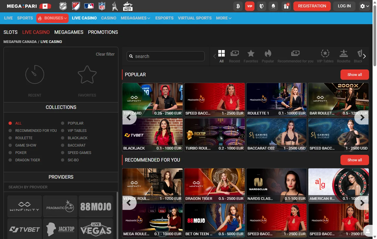 Tragaperras, juegos de mesa y casino en vivo disponibles en Megapari Casino México
