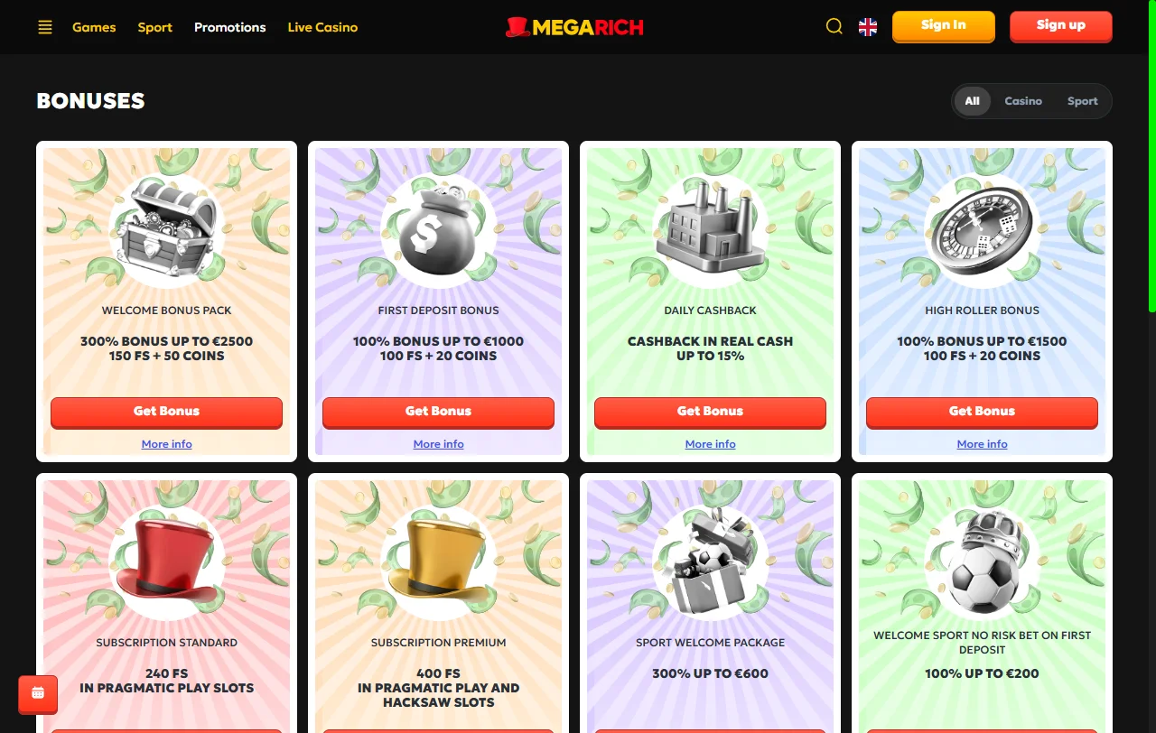 Bonos de bienvenida y promociones especiales disponibles en Megarich Casino México