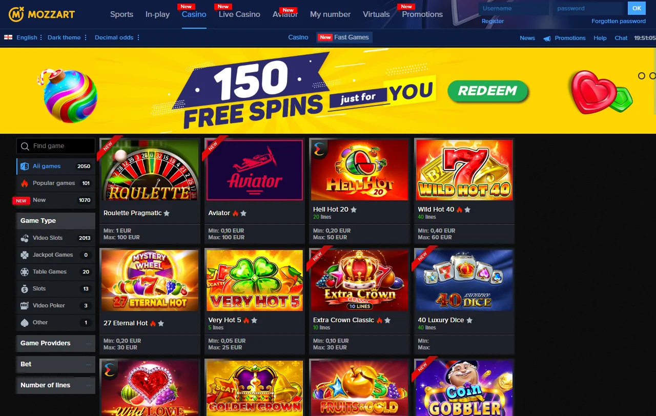 Catálogo de juegos en línea en Mozzart Casino México incluyendo tragamonedas y juegos en vivo